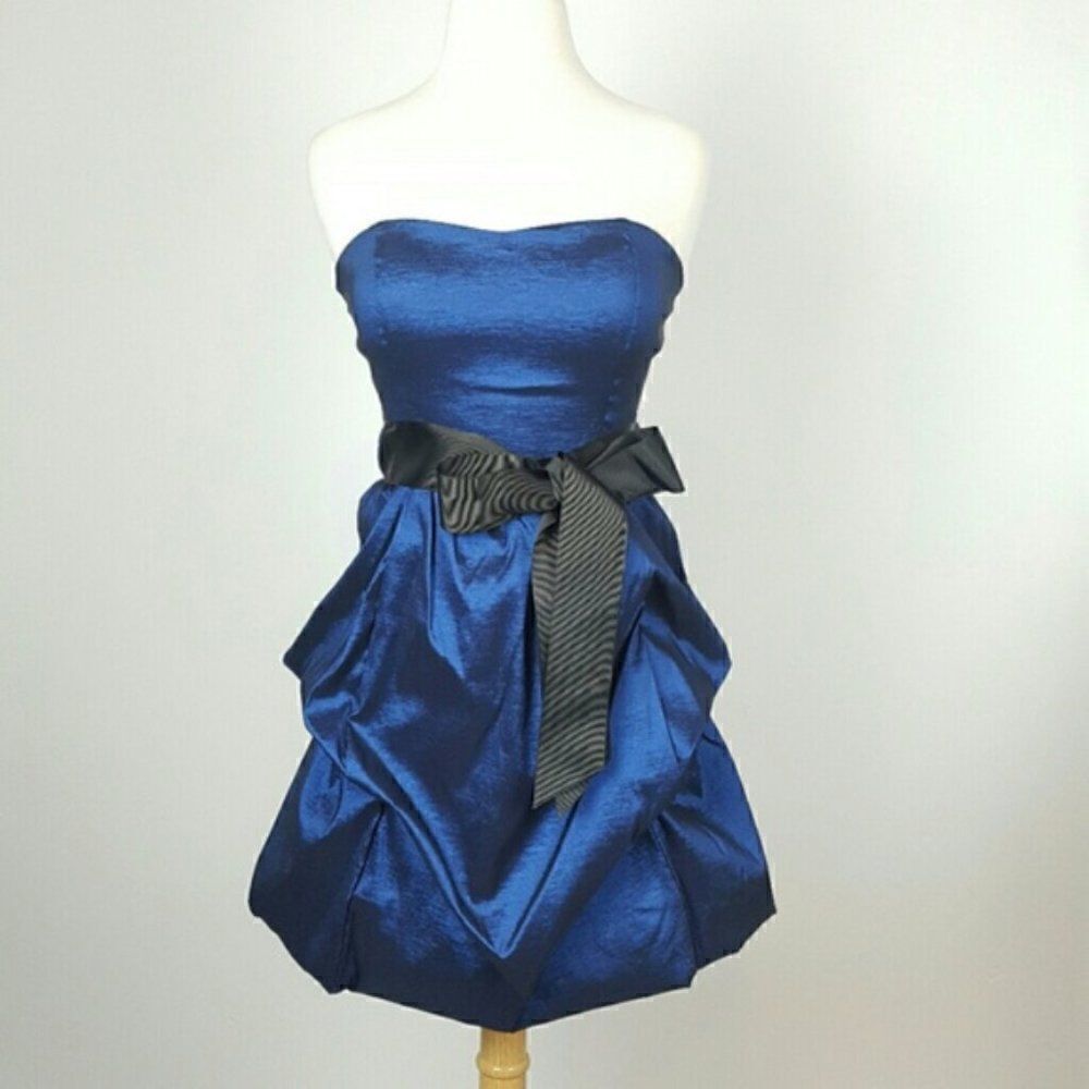 ROYAL‎ BLUE METALLIC DRESS  STRAPLESS  FIT-FARE. Zipper on Back Gothic - Picture 2 of 4